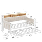 Daybed with Trundle Bed, Twin Bed Frame with Upholstered Storage Headboard and Charging Station, Sofa Day Bed with Strong Suppo