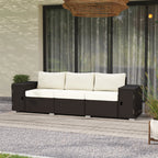 Wicker Outdoor Couch with Storage, Thickened Cushions, 3 Seater Patio Sofa with Wide Armrests and Seat for Porch, Garden, Yard, Cream White