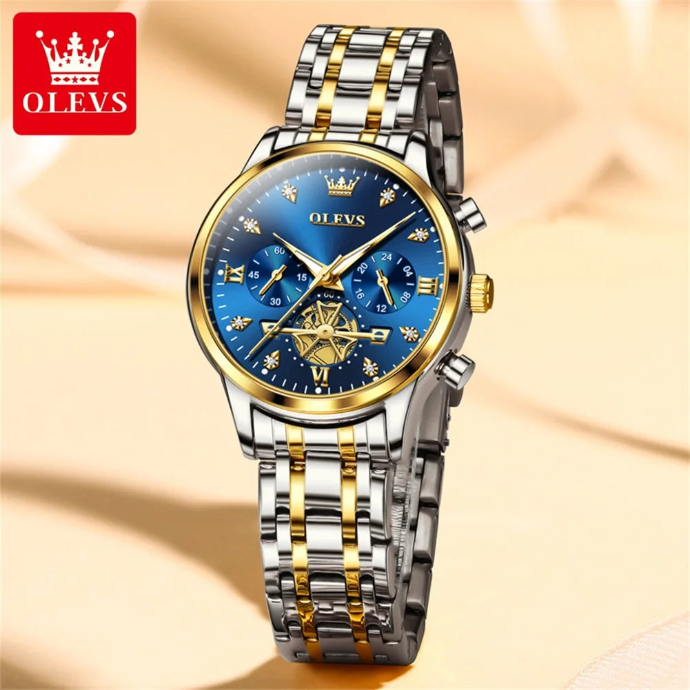 OLEVS 2897 Elegance Original Quartz Movement Women Watch Multifunctional Diamond Dial Luminous Function 30m Waterproof Watch