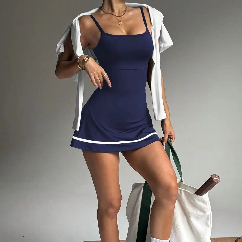 Tennis Dress Vintage Preppy Sleeveless Pleated Sundress with Pocket, Sophisticated Country Club Attire for Summer Sports & Vacation