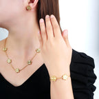 Simple 316L Stainless Steel Flower Five Leaf Necklace Bracelet Earrings 18K Gold Plated Jewelry Set for Women Girl Gift Clover
