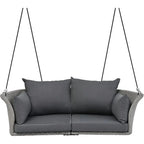 2-Person Rattan Swing Chair with Cushion, Adjustable Hanging Rope for Porch, Lawn, Garden, Backyard, or Patio (Gray)
