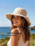 1pc/Set Women's Drawstring Bucket Hat, Adjustable Chin Strap Design, Distressed Effect, Soft Fabric, Sun Protection, Windproof,