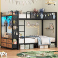 Itaar Metal Bunk Bed Twin Over Twin with Hall Tree, Power Outlet, LED Bunk Bed with 4 Storage Ders, Bed with Saety Guardrail & L