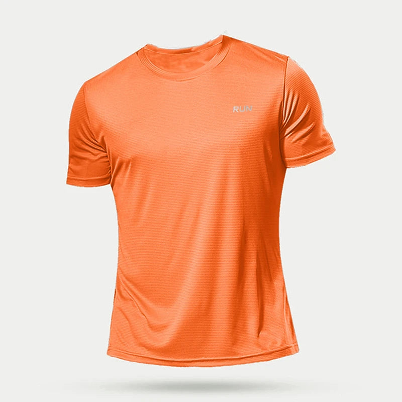 Summer Men Athletic Solid Round Neck Short Sleeve T-Shirt Polyester Quick Dry Breathable Lightweight Gym Running Bodybuilding Training Football Sport Tops