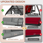 Adjustable Canopy Porch Swing, 800 lbs Capacity, 3-Seat with Cup Holder and Cushions, Ideal for Yard or Garden, Grey