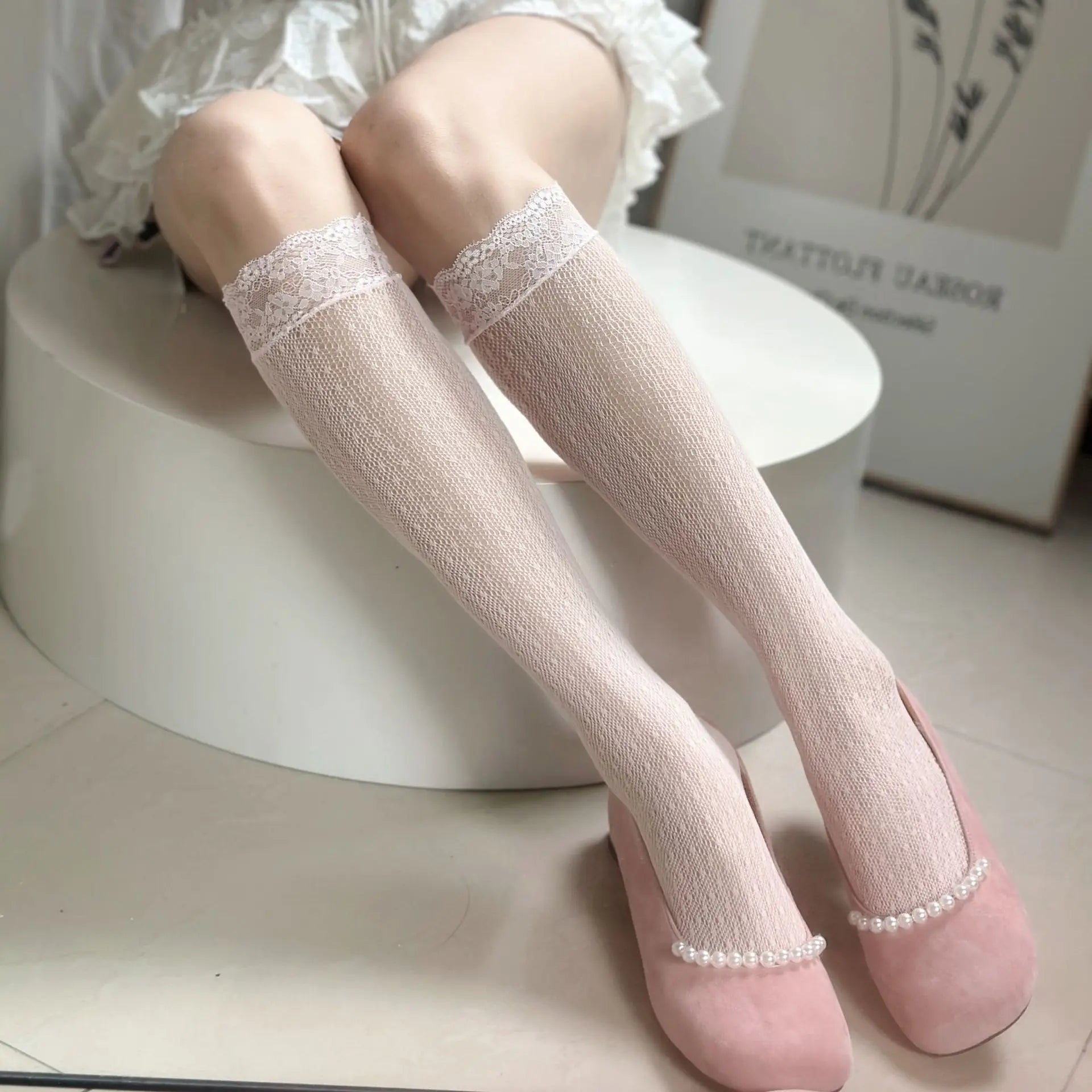 Sheer Lace Knee High Socks for Women, Y2K Coquette Kawaii Mesh Long Tube Socks, Breathable Stretchy Hosiery, 10 Colors to Choose.