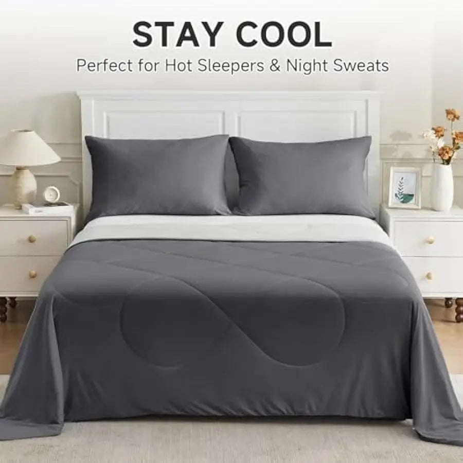 HOMFINE Cooling Comforter Japanese Double-Sided Cold Tech Fabric Cooling Blanket for Night Sweats Hot Sleepers, Q-Max 0.45 Soft