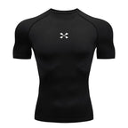 Summer Men Athletic Compression Short Sleeve Running T Shirt Elastic Polyester Quick Dry Gym Workout Fitness Top