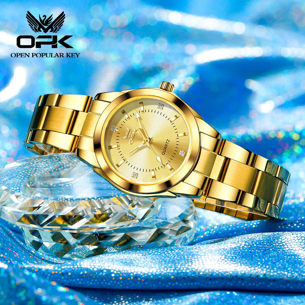 OPK 6002 Quartz Movement Elegance Watch For Women Chronograph Dial Stainless Steel Bracelet HD Luminous Function Life Waterproof Watch