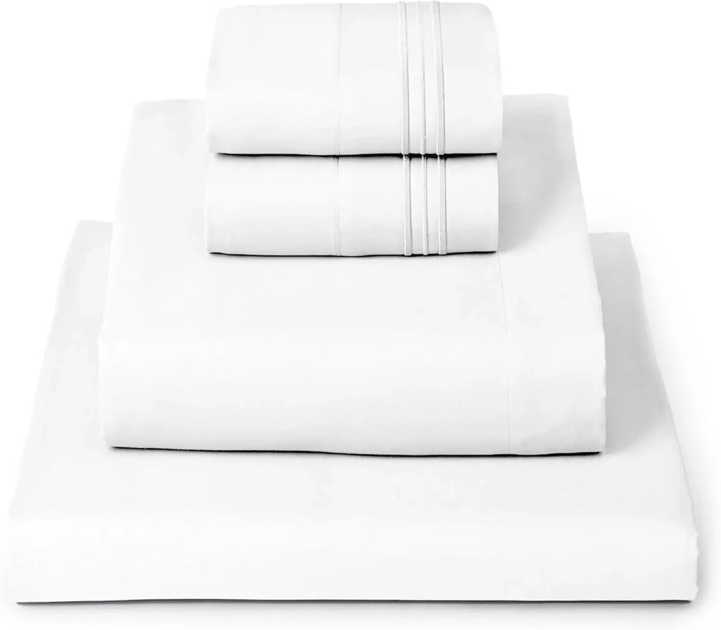 Queen Sheets Set - 4 PC Iconic Collection Bedding - Hotel Luxury, Extra Soft, Cooling Bed Sheets - Wrinkle, Fade, Stain Resistant (Queen, White)