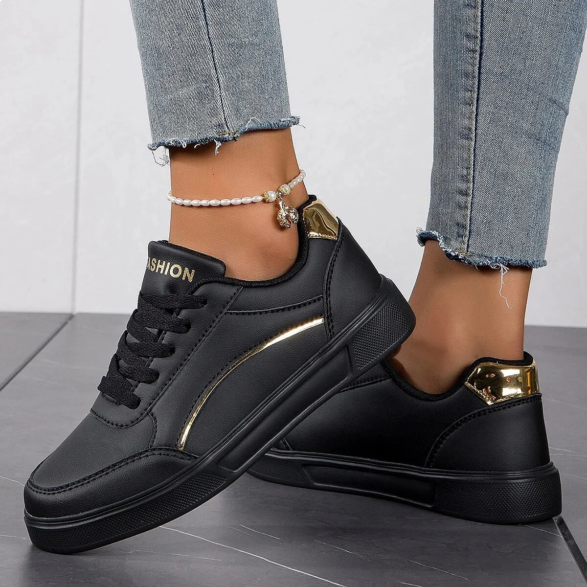 Baasploa Women Casual Sneakers Leather Platform Sneakers Classics Comfort Non-Slip Skateboarding Shoes