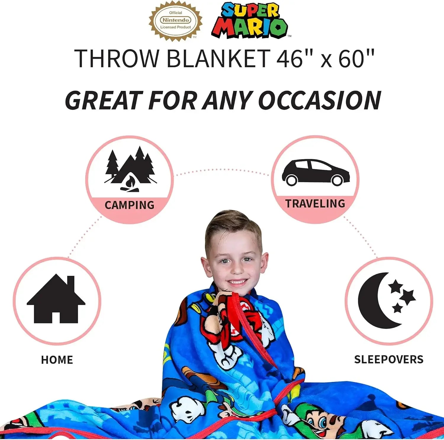Super Soft Plush Throw Blanket 46x60 Inch for Kids, Cozy Micro Raschel Blanket for Couch