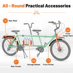ZUKKA 24" Tandem Bike Double Rider Bicycle All Terrain Tire with Basket Rack for Couple Family Outdoor Cycling