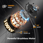 1000W Peak Brushless Motor Electric Mountain Bike, 40 Miles Range, 20MPH, 360Wh Battery, 7-Speed, 26 Tires, Front Suspension