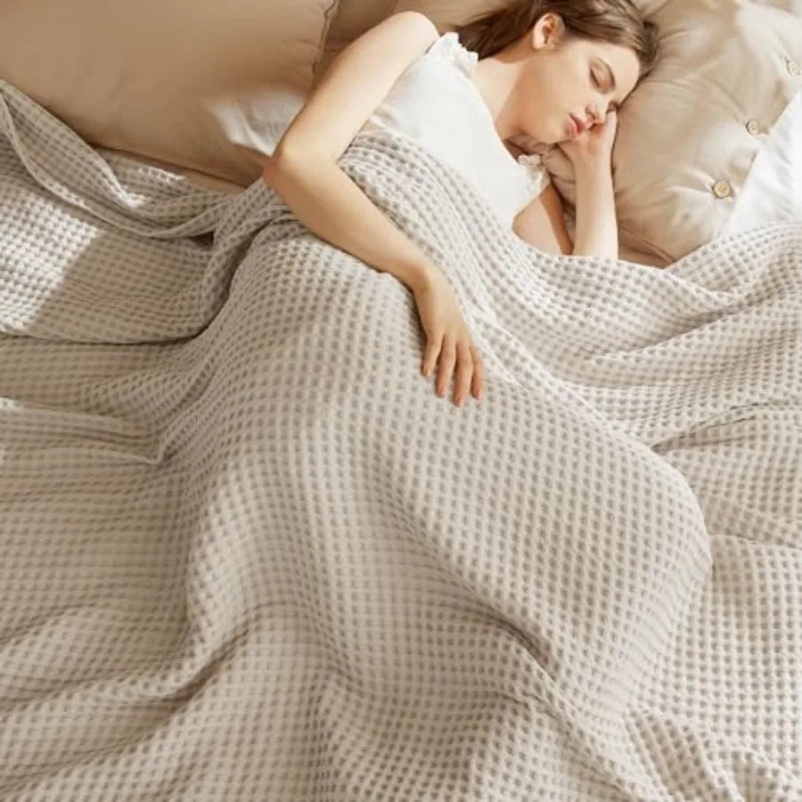 100% Cotton King Size Blanket for Spring Summer, Ultra Soft Waffle Weave King Blanket for Bed, Thin Lightweight Breathable Bedd