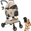 Portable Lightweight Pet Stroller for Medium Dogs - Smooth-Ride 3-in-1 Car Seat Combo with Detachable Carrier Rubber Wheels Quick-Folding for Seniors Cats up to 50 Lbs