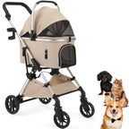 Portable Lightweight Pet Stroller for Medium Dogs - Smooth-Ride 3-in-1 Car Seat Combo with Detachable Carrier Rubber Wheels Quick-Folding for Seniors Cats up to 50 Lbs