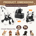 Portable Lightweight Pet Stroller for Medium Dogs - Smooth-Ride 3-in-1 Car Seat Combo with Detachable Carrier Rubber Wheels Quick-Folding for Seniors Cats up to 50 Lbs