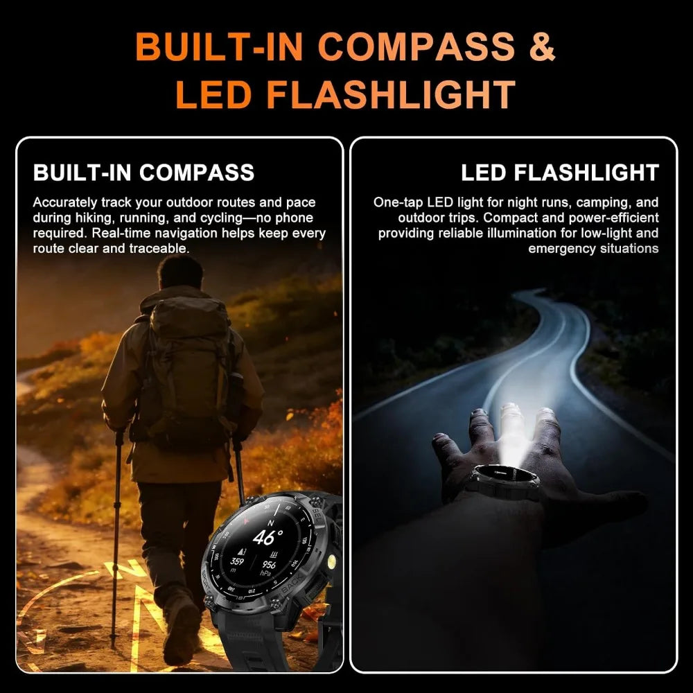 Military-Style Smartwatch for Men with GPS, AMOLED Display, Bluetooth Calling, and 170+ Sports Modes