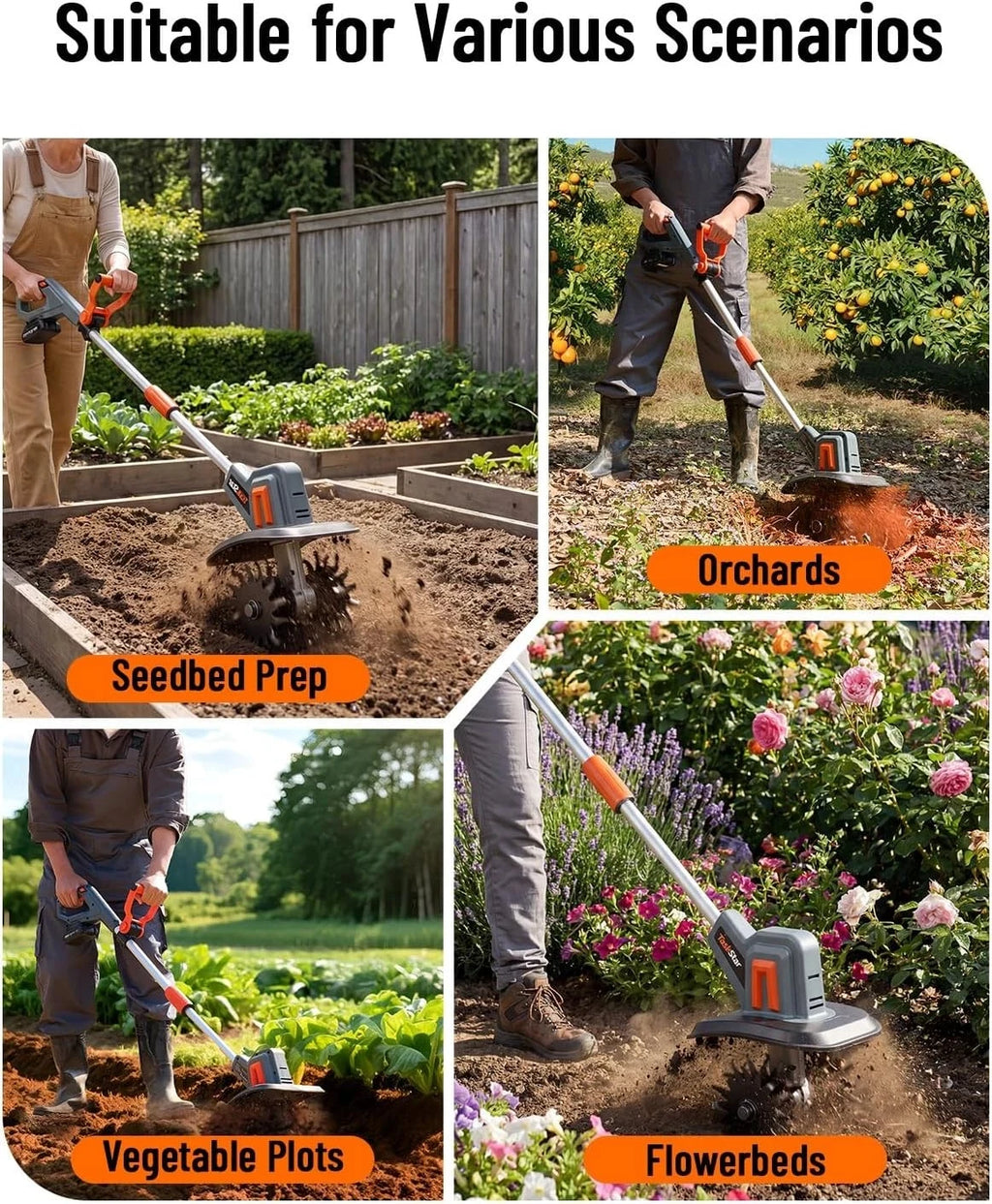 TaskStar Cordless Electric Tiller Garden Cultivator Lightweight Soil Digger Garden Weeding Rotavator Fit Makita 18V Battery Pin