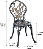 Cast Aluminum Bistro Set, Outdoor Patio Furniture Set, Balcony Garden Yard Table And Chairs, Weather Resistant Anti Rust Tulip Pattern Design, Antique Copper 3 Piece Set