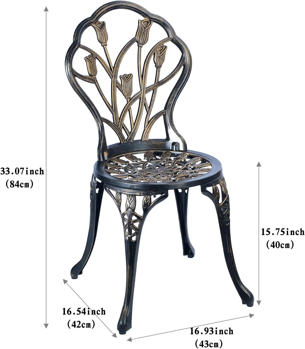 Cast Aluminum Bistro Set, Outdoor Patio Furniture Set, Balcony Garden Yard Table And Chairs, Weather Resistant Anti Rust Tulip Pattern Design, Antique Copper 3 Piece Set