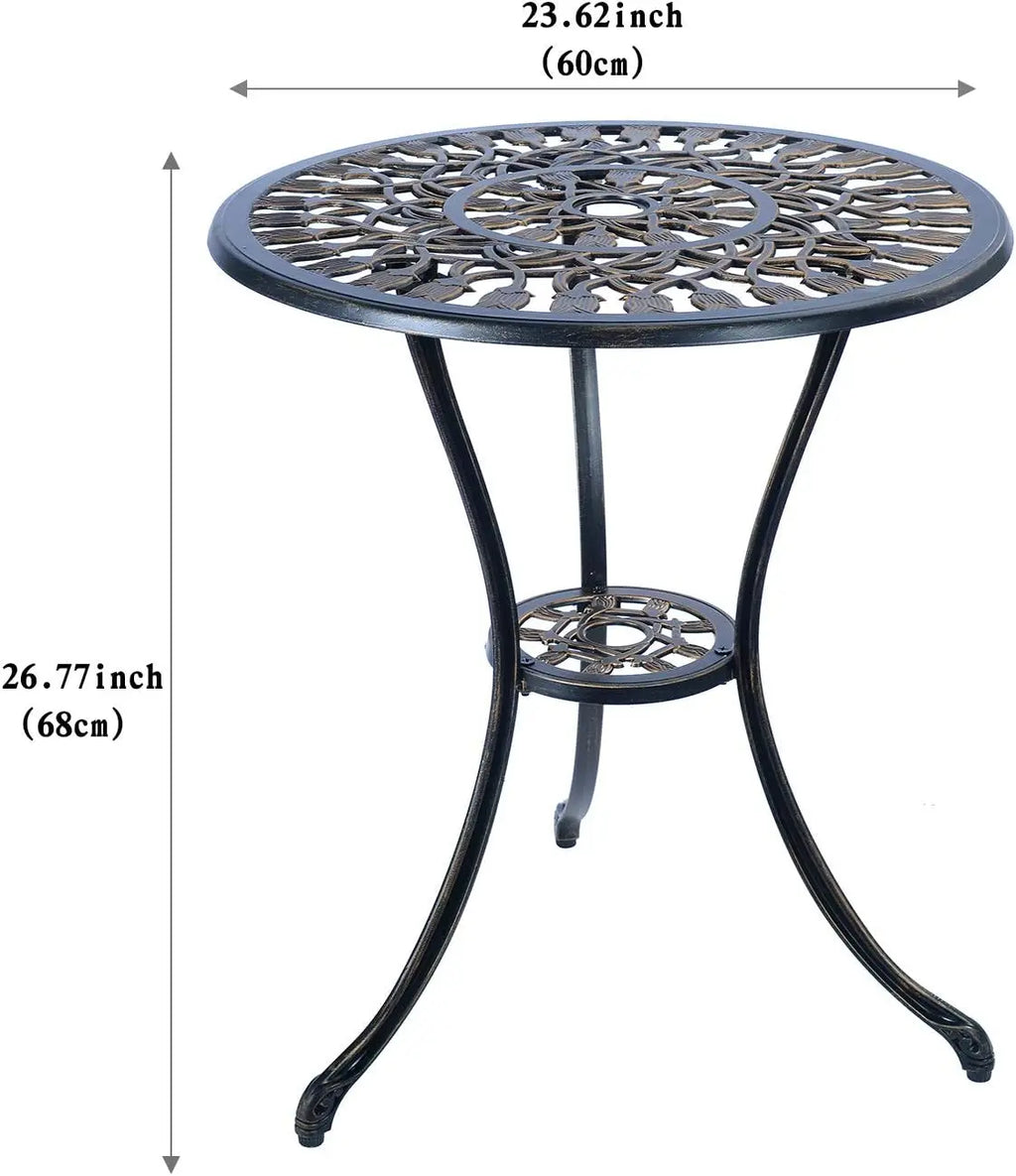 Cast Aluminum Bistro Set, Outdoor Patio Furniture Set, Balcony Garden Yard Table And Chairs, Weather Resistant Anti Rust Tulip Pattern Design, Antique Copper 3 Piece Set