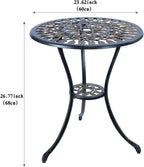 Cast Aluminum Bistro Set, Outdoor Patio Furniture Set, Balcony Garden Yard Table And Chairs, Weather Resistant Anti Rust Tulip Pattern Design, Antique Copper 3 Piece Set