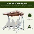 3-Seat Outdoor Porch Swing Chair, Patio Swing Glider with Adjustable Canopy, Breathable Seat, and Steel Frame for Garden, Poolside, Backyard, Beige