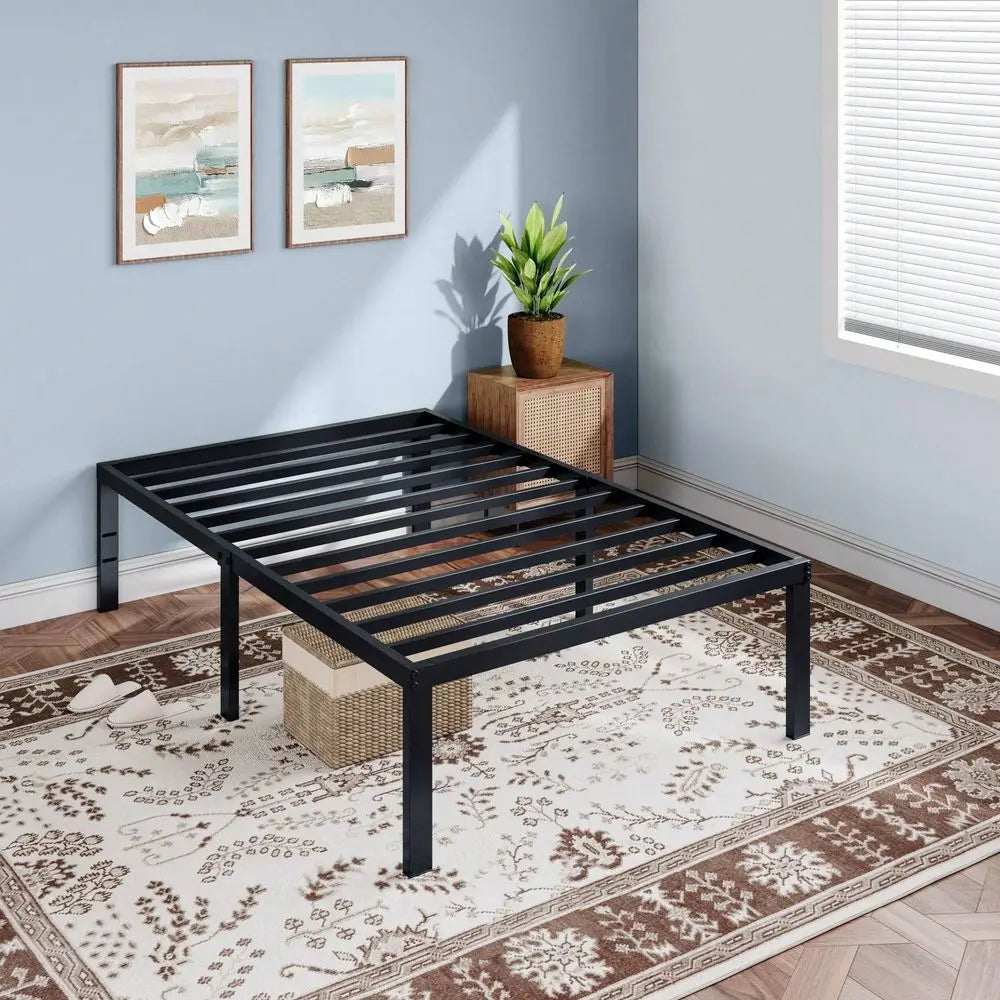 Metal Platform Bed Frame With Headboard Twin, Full, Queen, King Sizes, 16.5 UnderBed Storage, Sturdy Slats, No Box Spring Neede