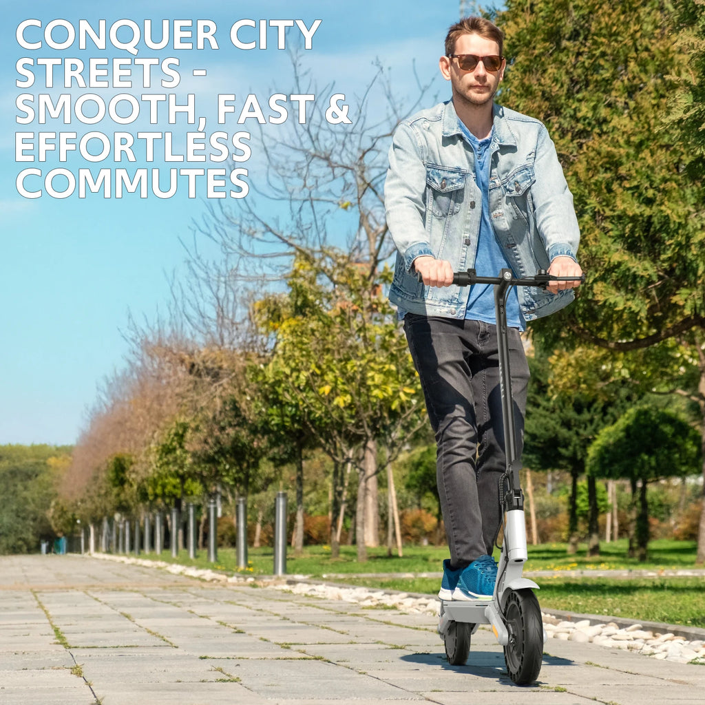Electric Scooter for Adults with Double Swing-Arm Suspension, 21-Mile Range - 10" Tires & Full 360° Lights