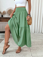 Womens Ditsy Floral A-Line Skirt With Pockets Elastic Waist Ruffle Hem