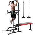 AOOU Power Tower with Bench, Pull Up Bar Stand Dip Station Adjustable Heights W/ Folding Bench