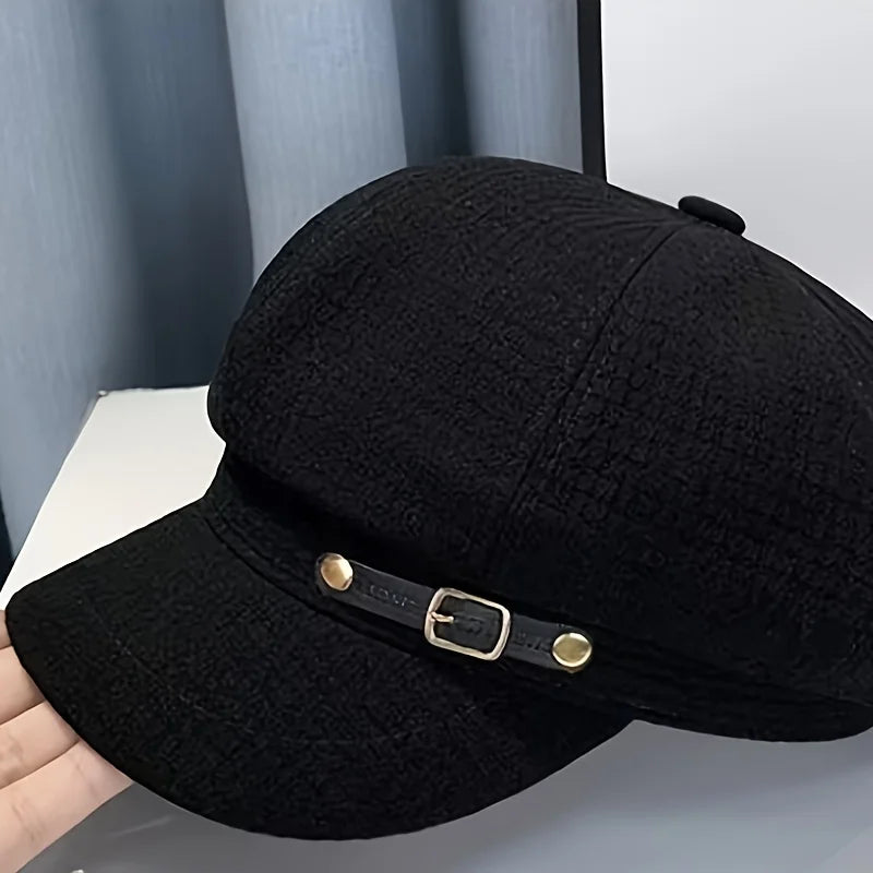 Vintage plaid octagonal hat for women, British-style beret, artist's hat, slimming and flattering, suitable for spring and autumn