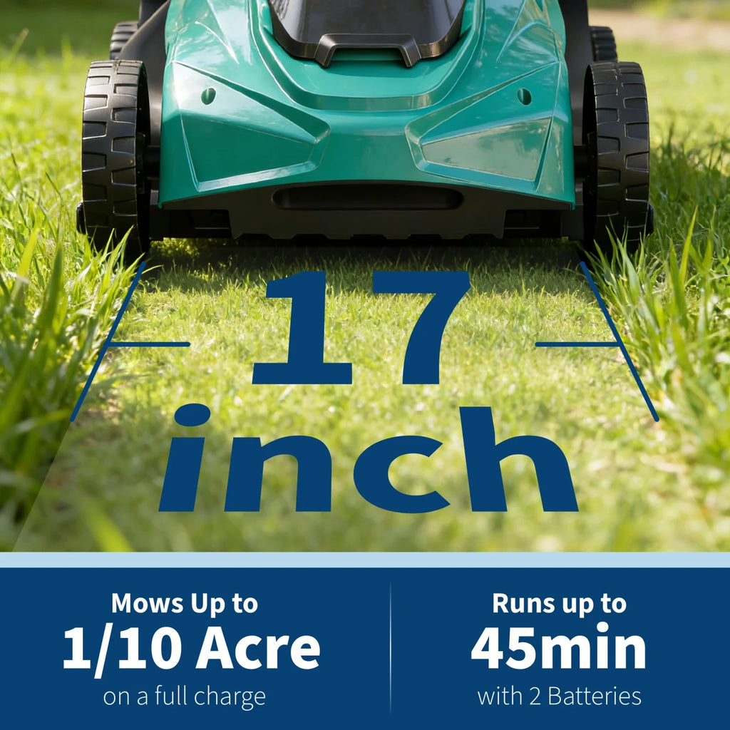 17-inch Cordless Lawn Mower, Electric Push Mower with 2×20V 4.0Ah Batteries,Dual Charger, Grass Collection Bag & Foldable Handle