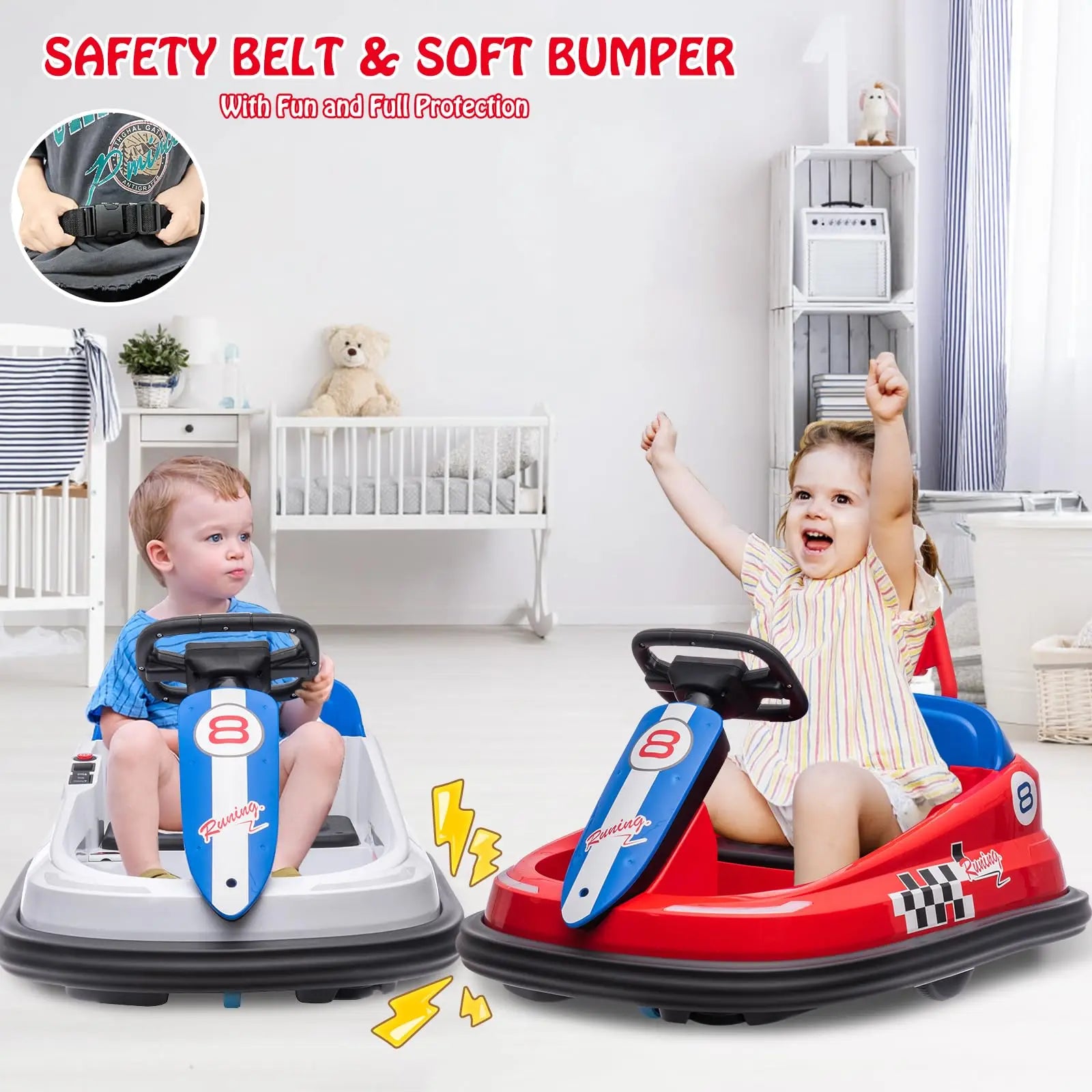 6V Kids Bumper Car With 360 Spin, Toddler Electric Ride On Toy For Ages 2-6, LED Lights, Music, Horn, 1.9 MPH, 66LB Capacity