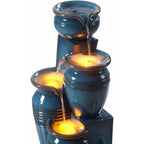 4-Tier Cascading Bowl Fountain with LED Lights for Gardens, Lanai, Patios, Balconies, Lawns in Blue