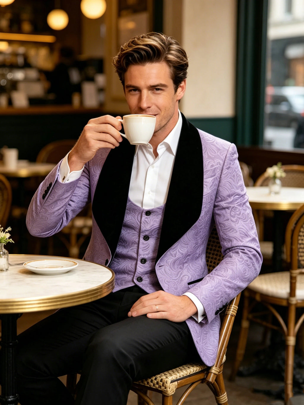 Men Suit 3 Piece Slim Fit Tuxedo for Men Paisley Suit Tux Shawl Lapel One Button Blazer Waistcoat Pant Set for Prom