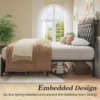 Queen Bed Frame with 2 Storage Drawers, Upholstered Headboard Button Tufted Bed Frame with Charging Station, No Box Spring Need