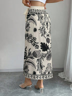 Elenzga Women's Elegant Floral Print Wrap Tie Straight Skirt, Vacation Style