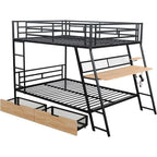 Double Deck Bunk Bed with Integrated Desk, Lights, and Storage Drawers, No Box Spring Needed, Black