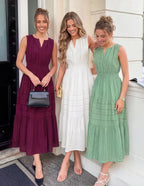 Womens Sleeveless V-Neck Boho Midi Maxi Dress With Pockets Casual Summer Beach Vacation Dress
