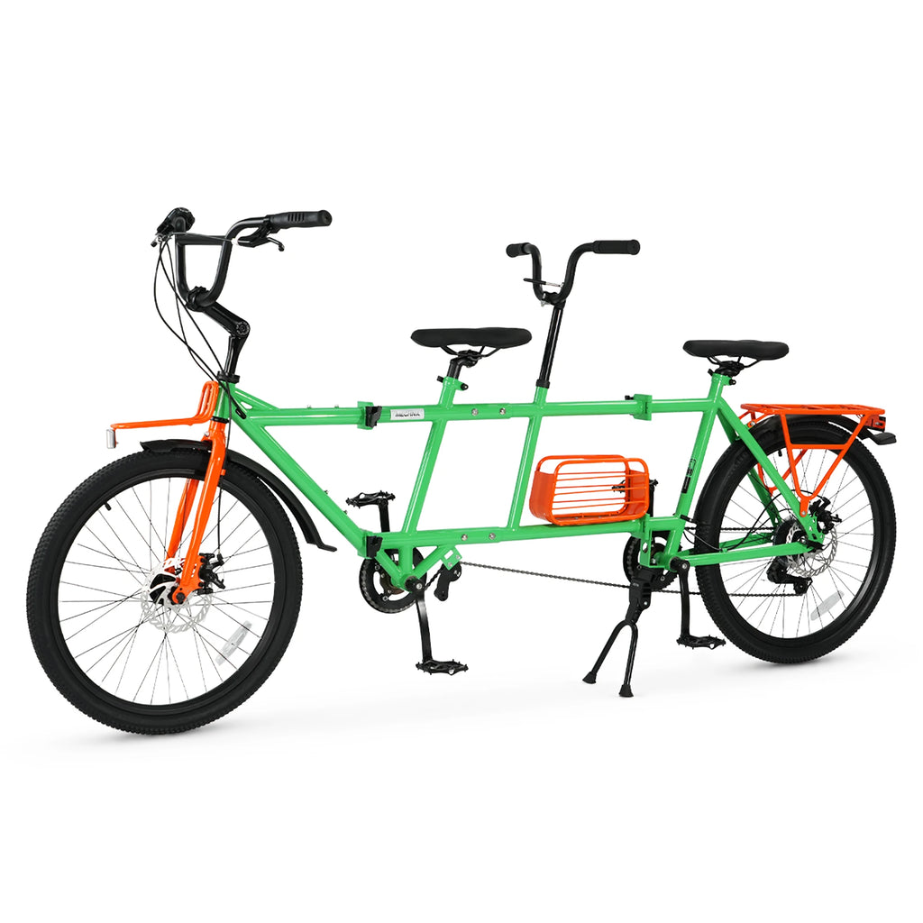 ZUKKA 24" Tandem Bike Double Rider Bicycle All Terrain Tire with Basket Rack for Couple Family Outdoor Cycling