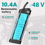 Compact 560-740W Electric Bike for Adults and Teens, 20-25MPH Speed, 32-Mile Range, 48V 10Ah Battery, 3-Level Assist, UL 2849 Ce