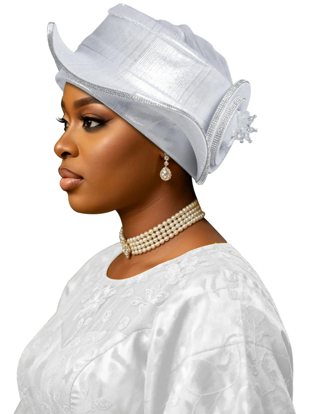 New Model, High-End, Traditional, Three-Dimensional Shaped Snail-Style Women's Hat The Delicate Flower Bud Design on the Side, Surrounded by Double Silver Edges. Suitable for Weddings, Celebrations, Dinners, Festival Gatherin