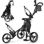 Portable 3-Wheel Golf Cart with Adjustable Seat, Trolley Bag, Scorecard, Umbrella, and Cup Holders, Storage, and Foot Brake