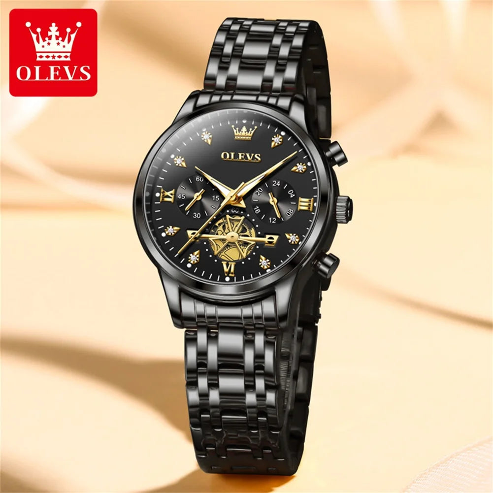 OLEVS 2897 Elegance Original Quartz Movement Women Watch Multifunctional Diamond Dial Luminous Function 30m Waterproof Watch