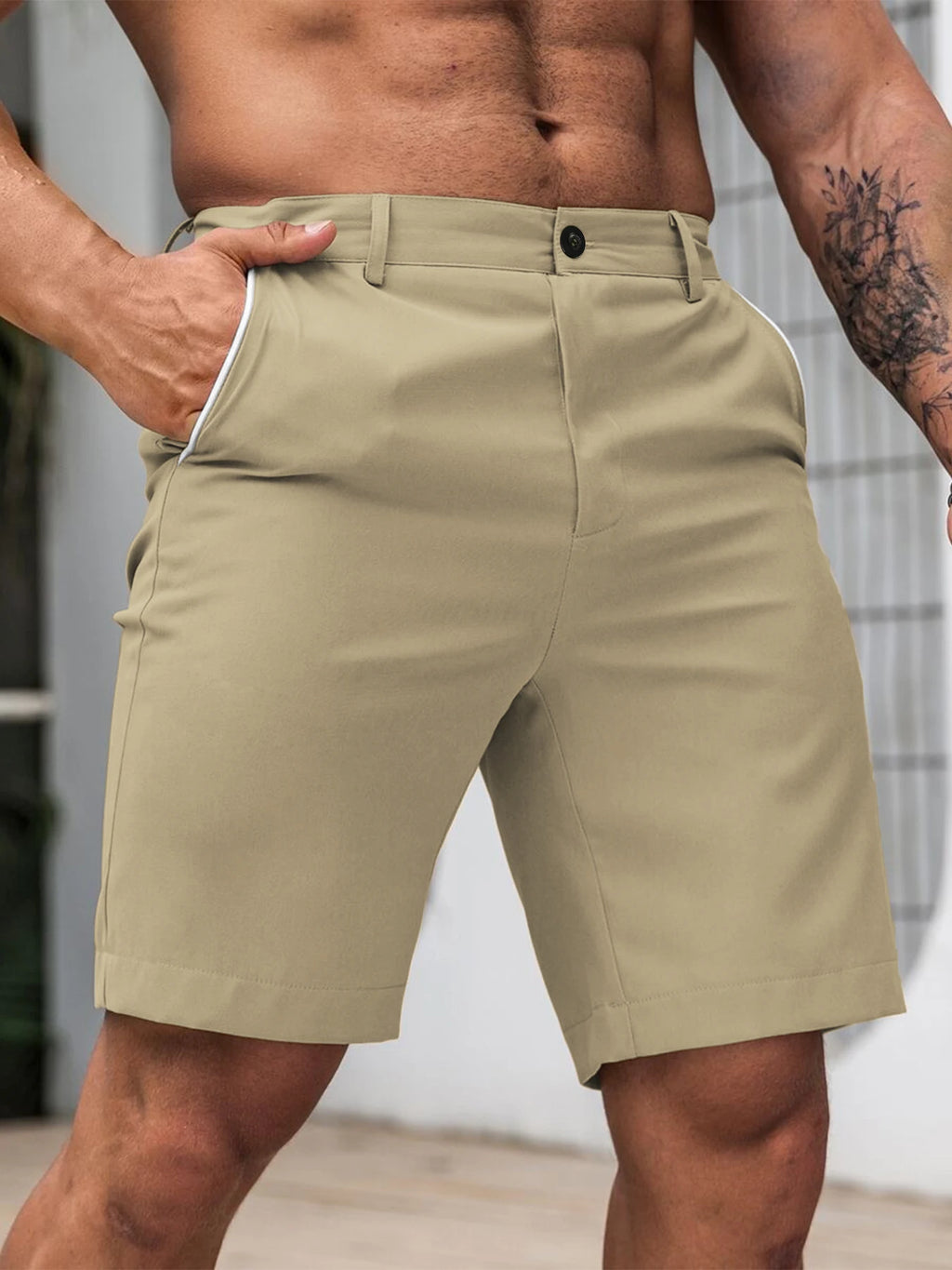Men Stretch Golf Shorts Hiking Business Light Smooth Polyester Knee Length Summer