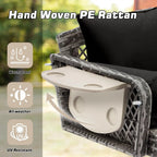 Outdoor Garden Yard Lawn Porch Swing, Wicker, Black Grey Rattan, 3 Person, Cushion, Cup Holder